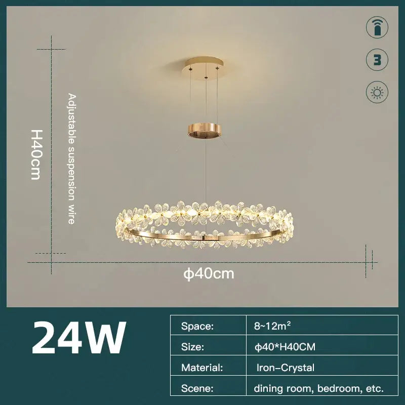 Modern gold crystal ring led chandelier with iron-crystal frame and butterfly pendant for dining room decorbites crystal ring