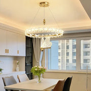 Modern gold crystal ring led chandelier with clear crystal droplets and butterfly pendant for dining room decorbites crystal ring