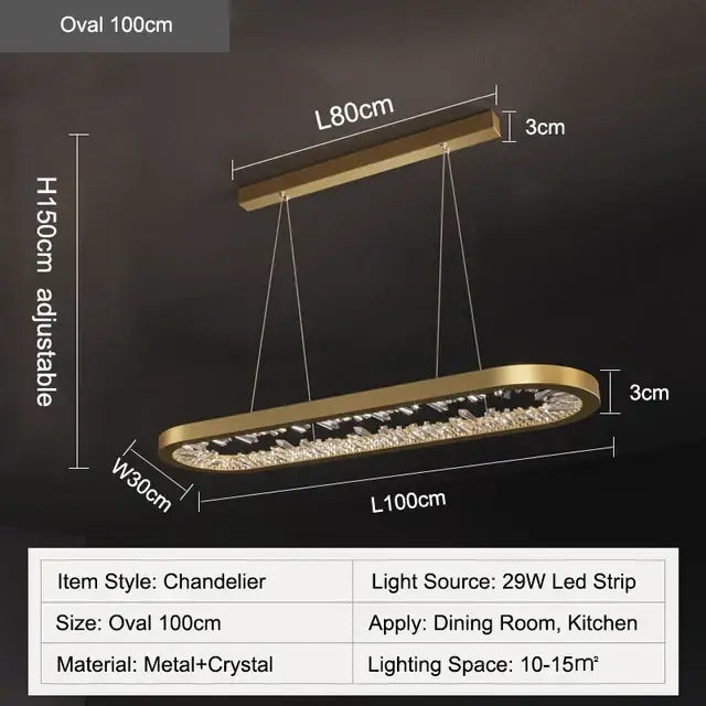 Modern gold crystal ring led chandelier with oval metal frame and embedded crystal accents for dining room decorbites crystal ring