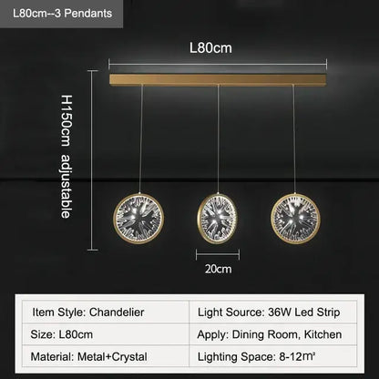 Modern gold crystal ring led chandelier with three hanging crystal pendants for dining room decorbites crystal ring light