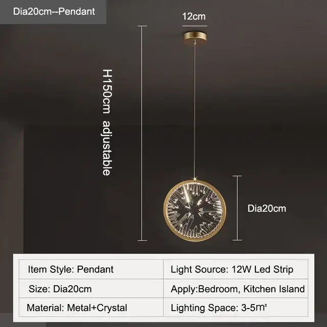 Modern gold crystal ring led chandelier pendant light with adjustable height for dining room decorbites crystal ring design
