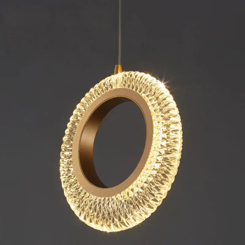 Modern gold crystal ring led chandelier with faceted crystal elements and warm illumination for kitchen decorbites crystal ring
