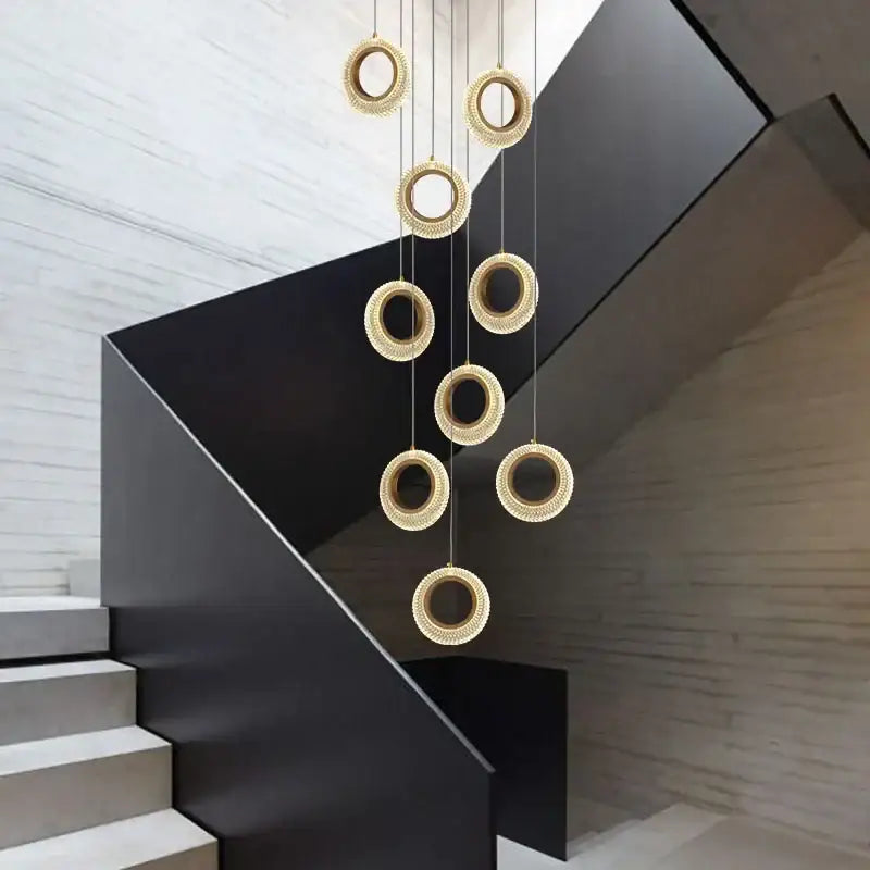 Modern gold crystal ring led chandelier featuring golden circular woven pendant lights for kitchen decorbites crystal ring design