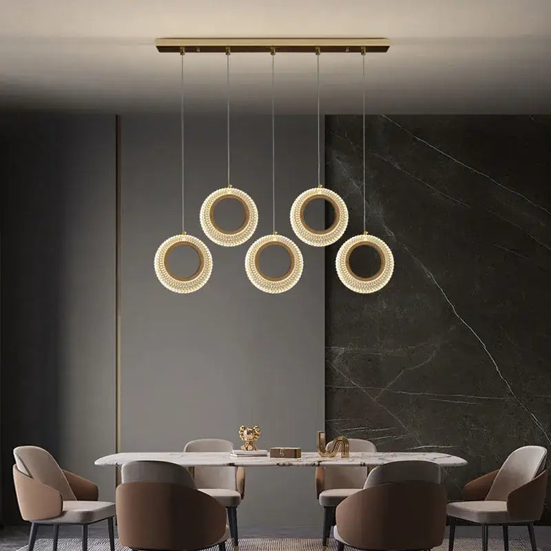 Modern gold crystal ring led chandelier with circular pendant lights and crystal embellishments for kitchen decorbites crystal ring