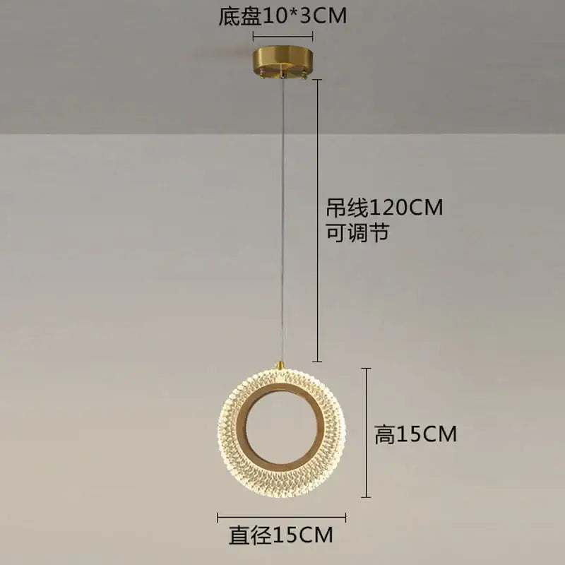 Modern gold crystal ring led chandelier featuring a sparkling decorbites crystal ring on a circular pendant light