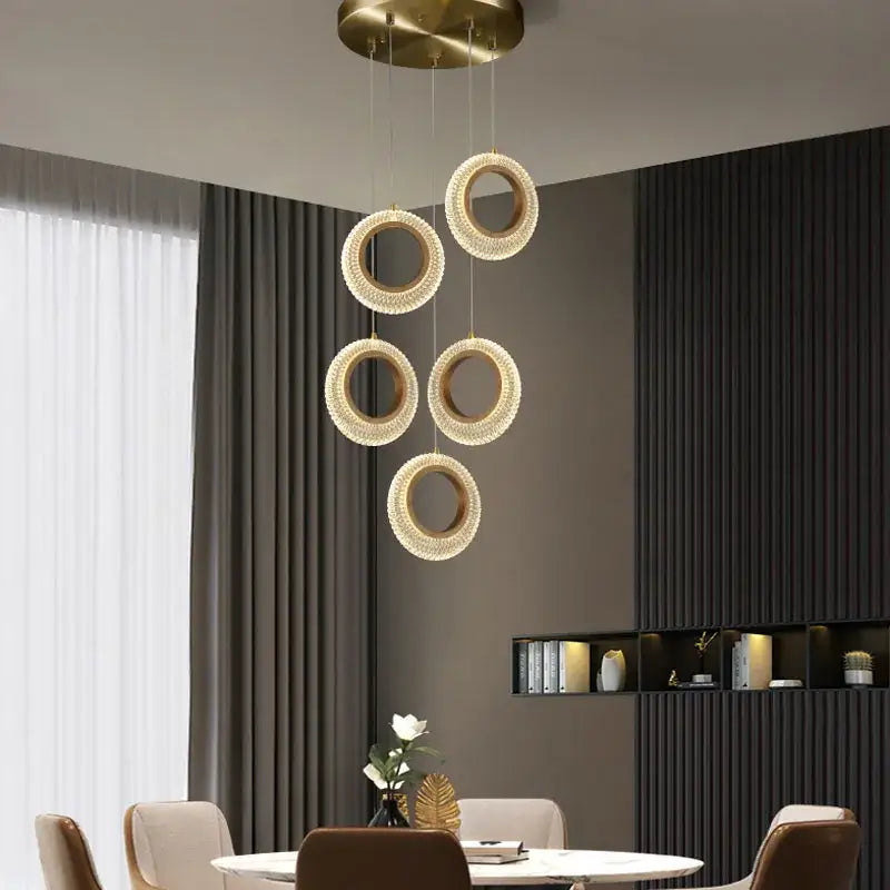 Modern gold-toned crystal ring led chandelier with crystal embellishments for kitchen hanging lamp decorbites crystal ring