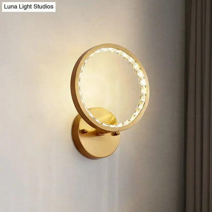 Modern gold crystal ring wall lamp with embedded crystals and bulb base 110v-120v fixture type emitting warm light