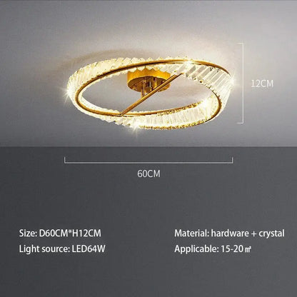 Modern gold crystal rings led ceiling light featuring two interlocking faceted crystal rings for living room decorbites ceiling light