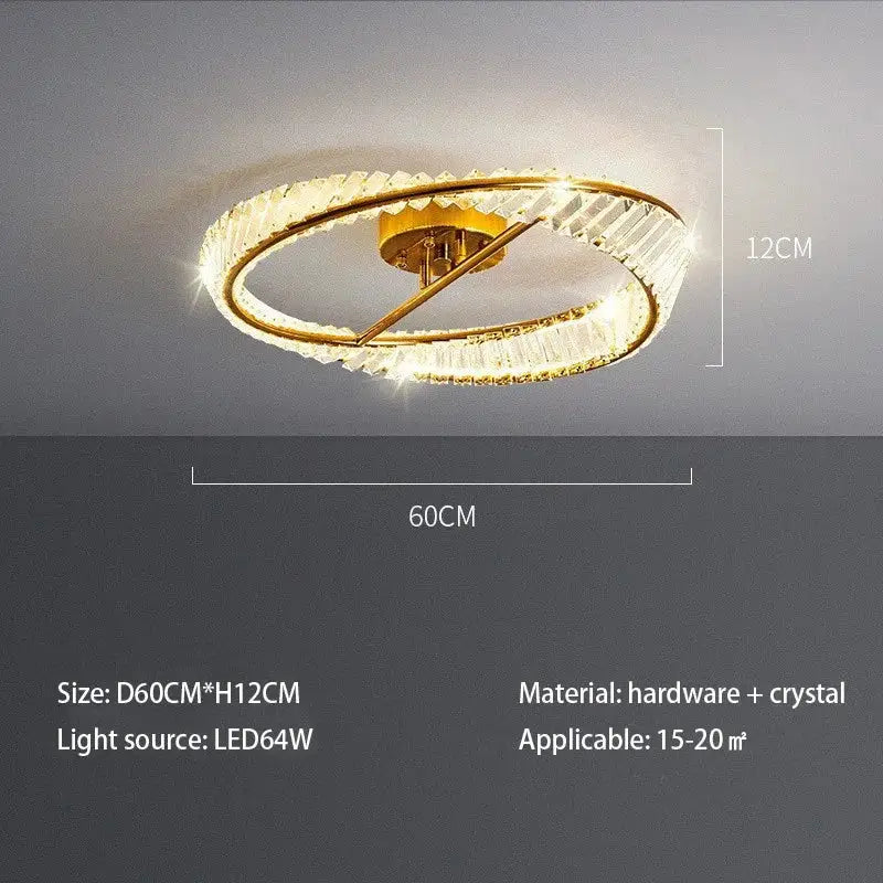 Modern gold crystal rings led ceiling light featuring two interlocking faceted crystal rings for living room decorbites ceiling light