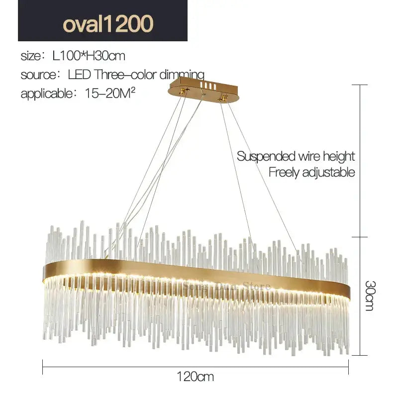 Modern gold crystal rod round chandelier with clear glass rods and led three-color dimming lights for living room decorbites crystal rod rod round chandelier
