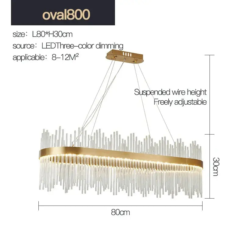 Modern gold crystal rod round chandelier with clear glass rods and led lighting for living room decorbites crystal rod