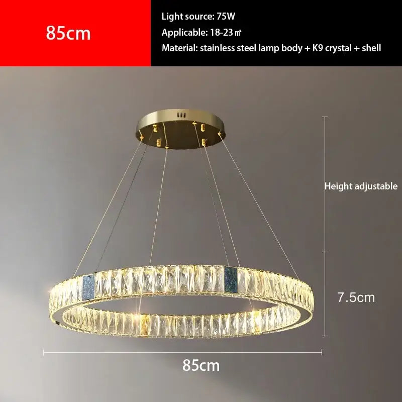 Modern gold crystal round ceiling chandelier with 85cm diameter stainless steel body k9 crystal and shell decorbites crystal round