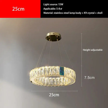 Modern gold crystal round ceiling chandelier with stainless steel frame and clear and blue k9 crystals for dining room decorbites crystal round