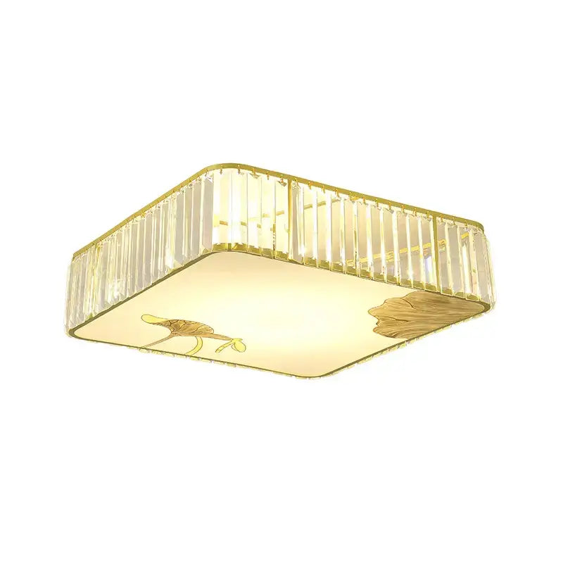 Modern gold crystal round ceiling light with gold-toned frame and crystal bars enhances bedroom decorbites crystal round ambiance