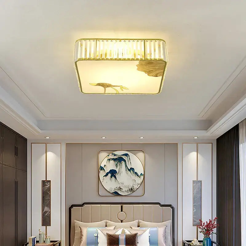Modern gold crystal round ceiling light with gold-toned frame and bird design for bedroom decorbites crystal round ceiling