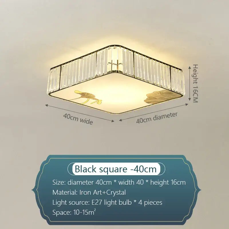 Modern gold crystal round ceiling light with black square design crystal accents and gold leaf decorbites crystal round ceiling