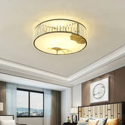 Modern gold crystal round ceiling light with vertical crystal rods and lotus decorbites crystal round ceiling design