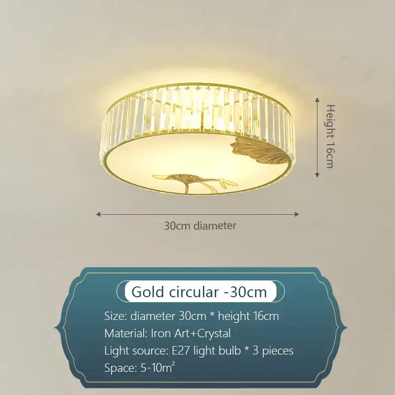 Modern gold crystal round ceiling light with delicate leaf design and crystal accents for bedroom decorbites ceiling light