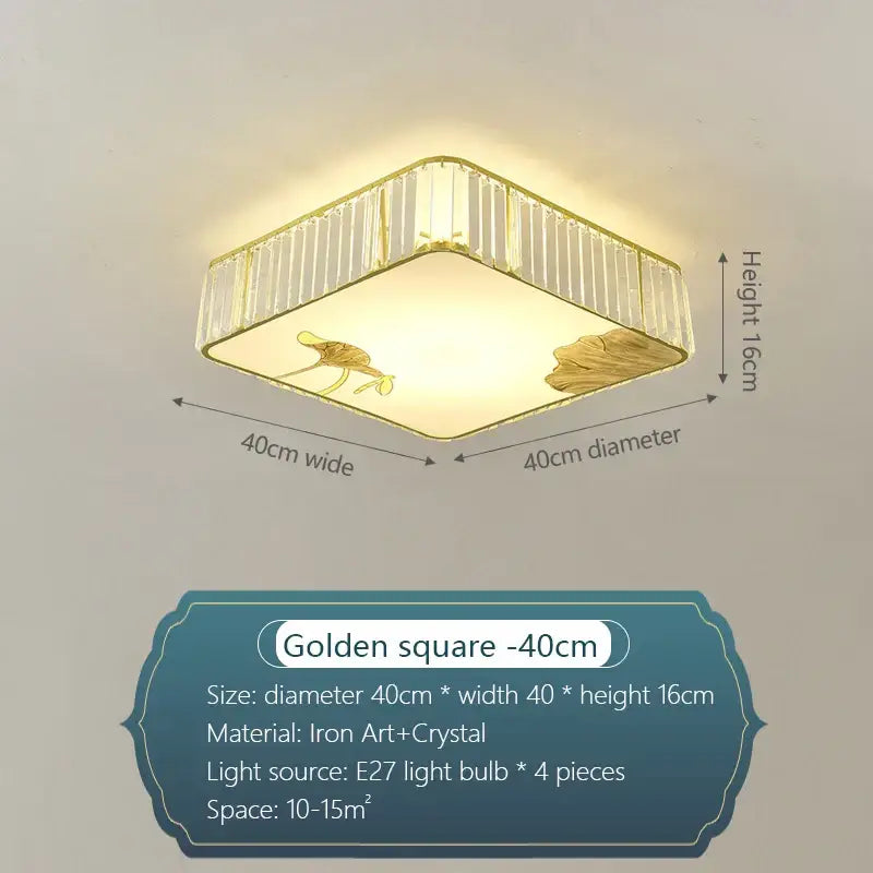 Modern gold crystal round ceiling light with iron art frame and golden leaf decorbites crystal round ceiling panel