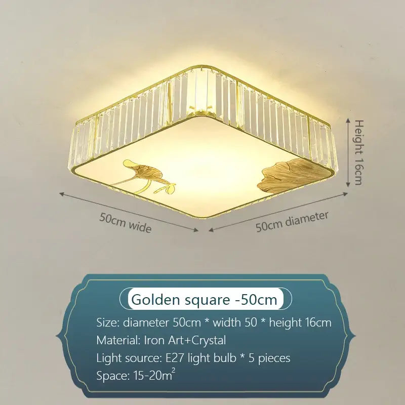 Modern gold crystal round ceiling light with iron art frame and golden leaf motifs for bedroom decorbites crystal round ceiling