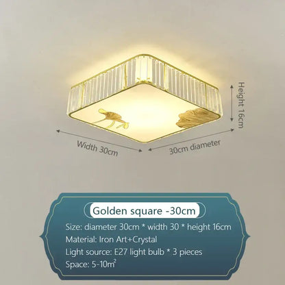 Modern gold crystal round ceiling light with golden frame crystal round ceiling and lotus decor for bedroom decorbites crystal round