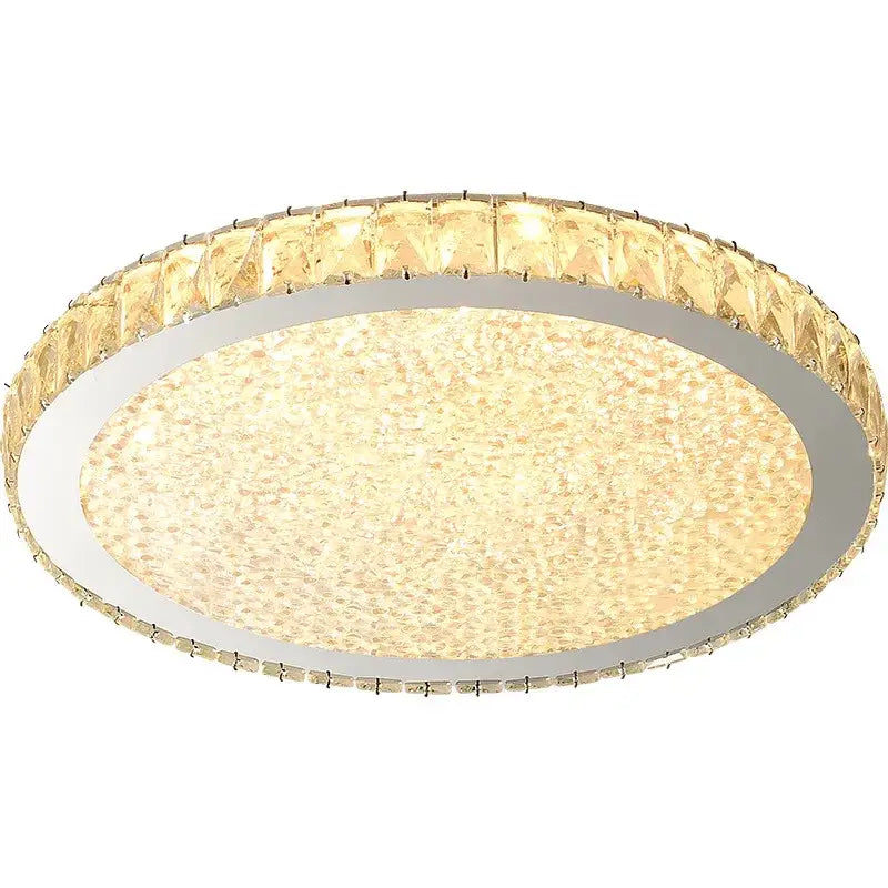 Modern gold crystal round led ceiling light with faceted outer ring and warm textured diffuser for living room decorbites crystal round