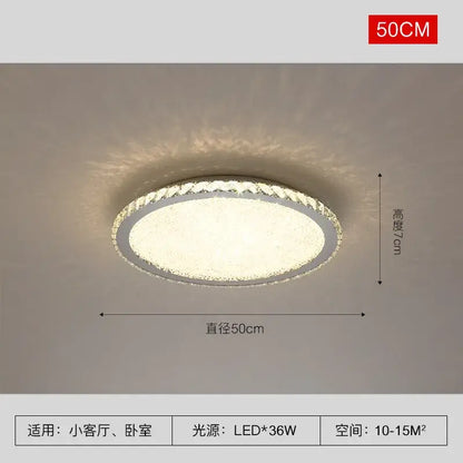 Modern gold crystal round led ceiling light with sparkling crystal-encrusted rim and frosted panel, 50cm diameter decorbites crystal round