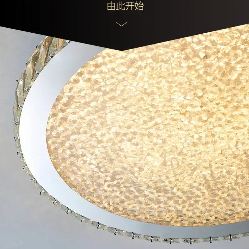 Modern gold crystal round led ceiling light with textured warm-gold surface and silver rim for living room decorbites crystal round