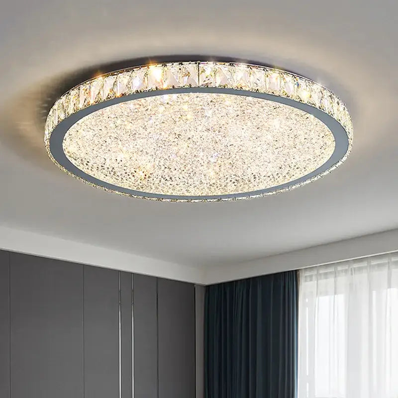 Modern gold crystal round led ceiling light with sparkling crystal round led design and metallic frame for living room decorbites crystal round