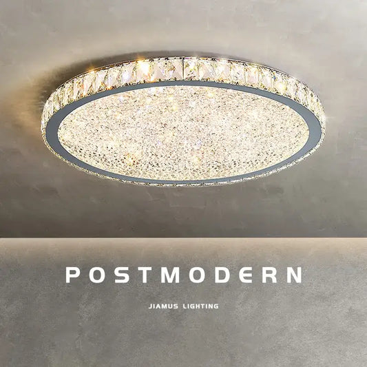 Modern gold crystal round led ceiling light with sparkling crystal design and warm golden illumination for living room decorbites crystal round