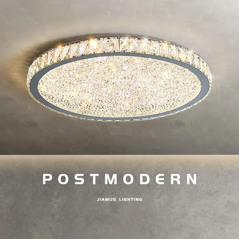 Modern gold crystal round led ceiling light with sparkling crystal design and warm golden illumination for living room decorbites crystal round