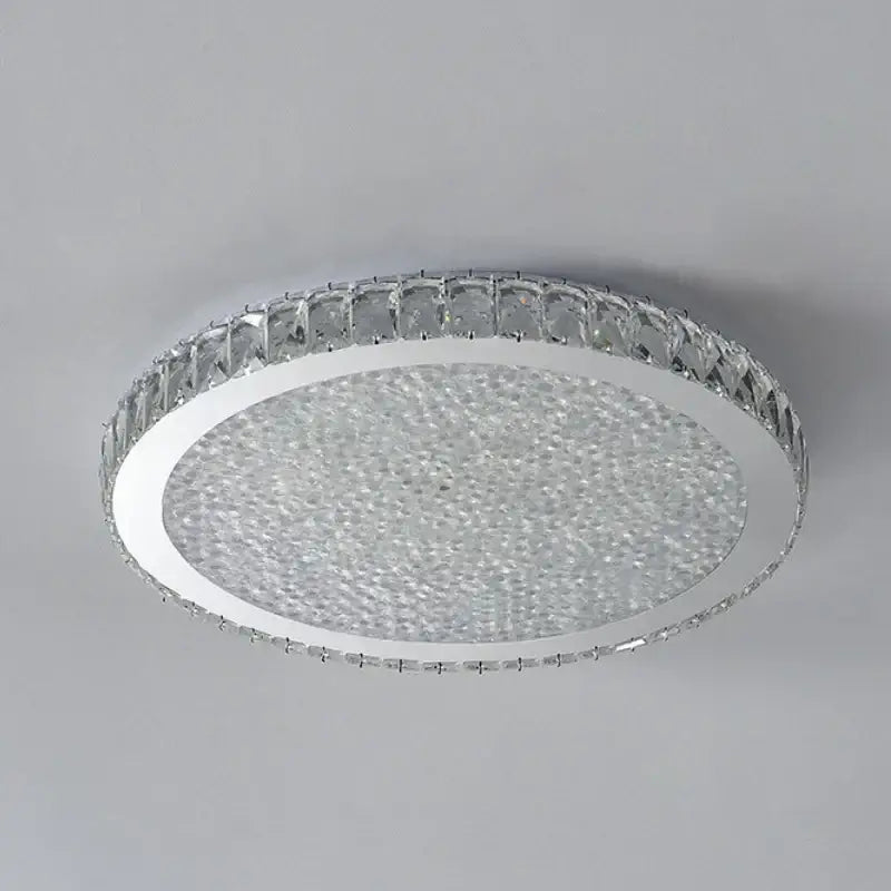 Modern gold crystal round led ceiling light with chrome frame and faceted crystal accents for decorbites crystal round decor