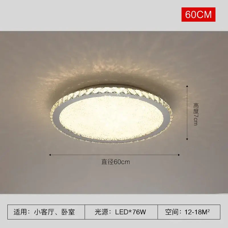Modern gold crystal round led ceiling light with 60cm diameter featuring illuminated panel and crystal round led decorbites rim