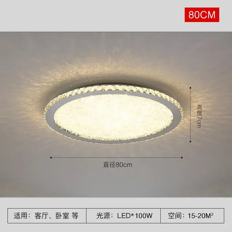 Modern gold decorbites crystal round led ceiling light with sparkling crystal rim and frosted glass center 80cm diameter