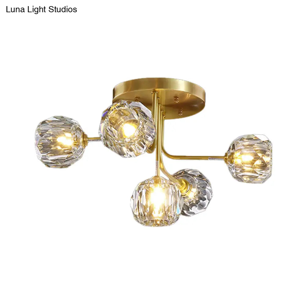 DecorBites™ DecorBites™ Modern Gold Crystal Semi Flush Light with Sputnik Design - 3/5-Light Ceiling Lighting