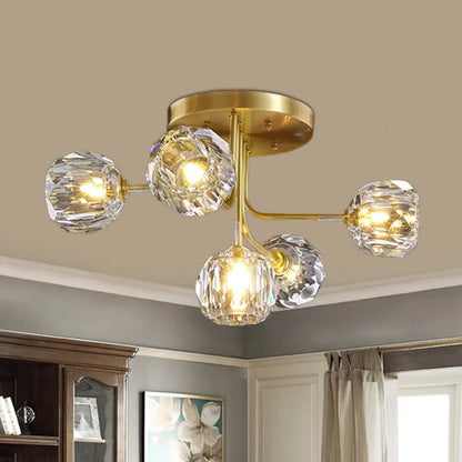DecorBites™ DecorBites™ Modern Gold Crystal Semi Flush Light with Sputnik Design - 3/5-Light Ceiling Lighting