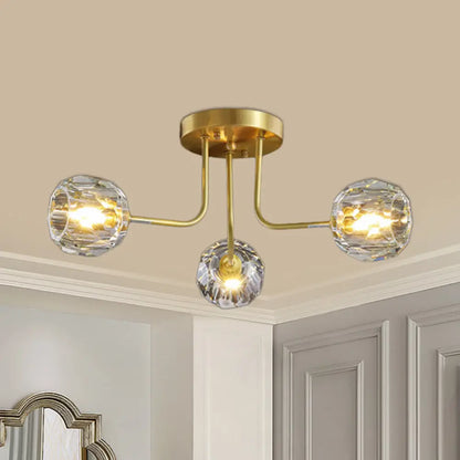 DecorBites™ DecorBites™ Modern Gold Crystal Semi Flush Light with Sputnik Design - 3/5-Light Ceiling Lighting