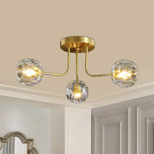 DecorBites™ DecorBites™ Modern Gold Crystal Semi Flush Light with Sputnik Design - 3/5-Light Ceiling Lighting