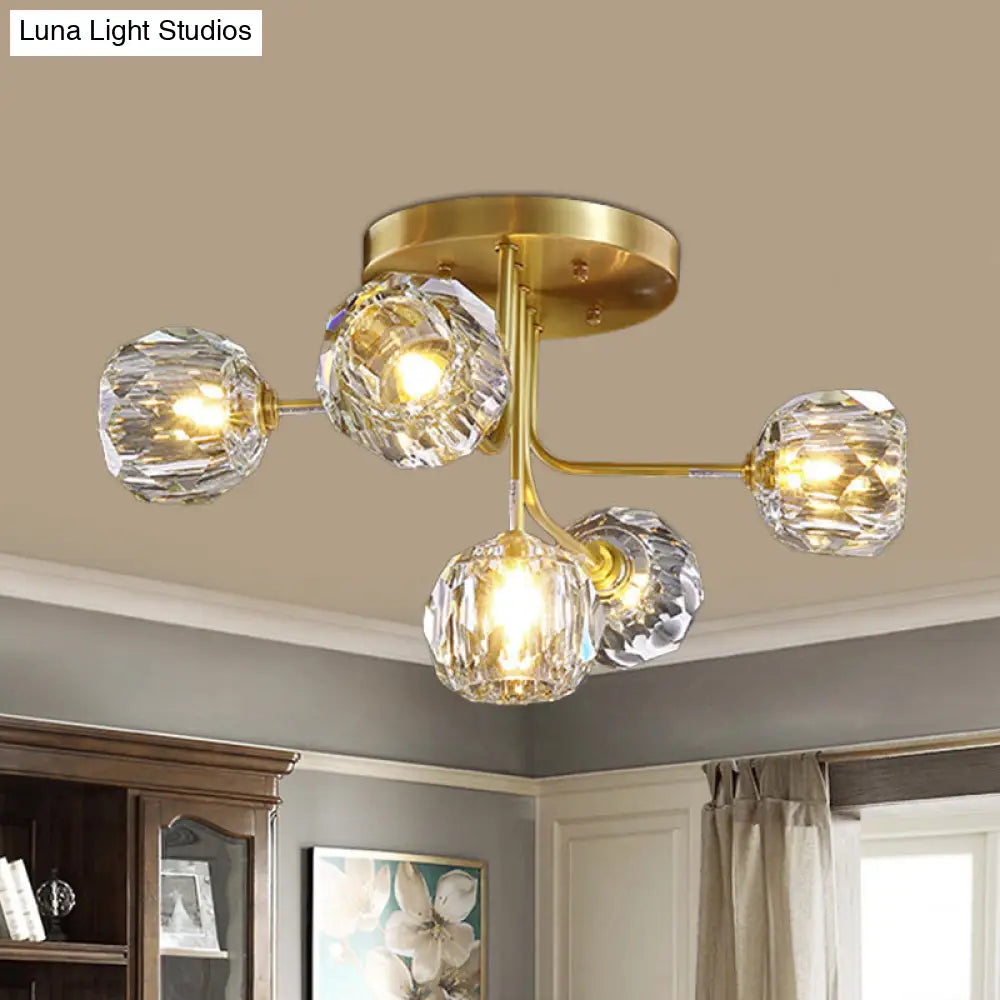 DecorBites™ DecorBites™ Modern Gold Crystal Semi Flush Light with Sputnik Design - 3/5-Light Ceiling Lighting
