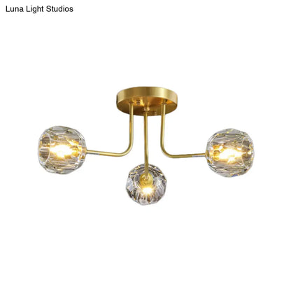 DecorBites™ DecorBites™ Modern Gold Crystal Semi Flush Light with Sputnik Design - 3/5-Light Ceiling Lighting