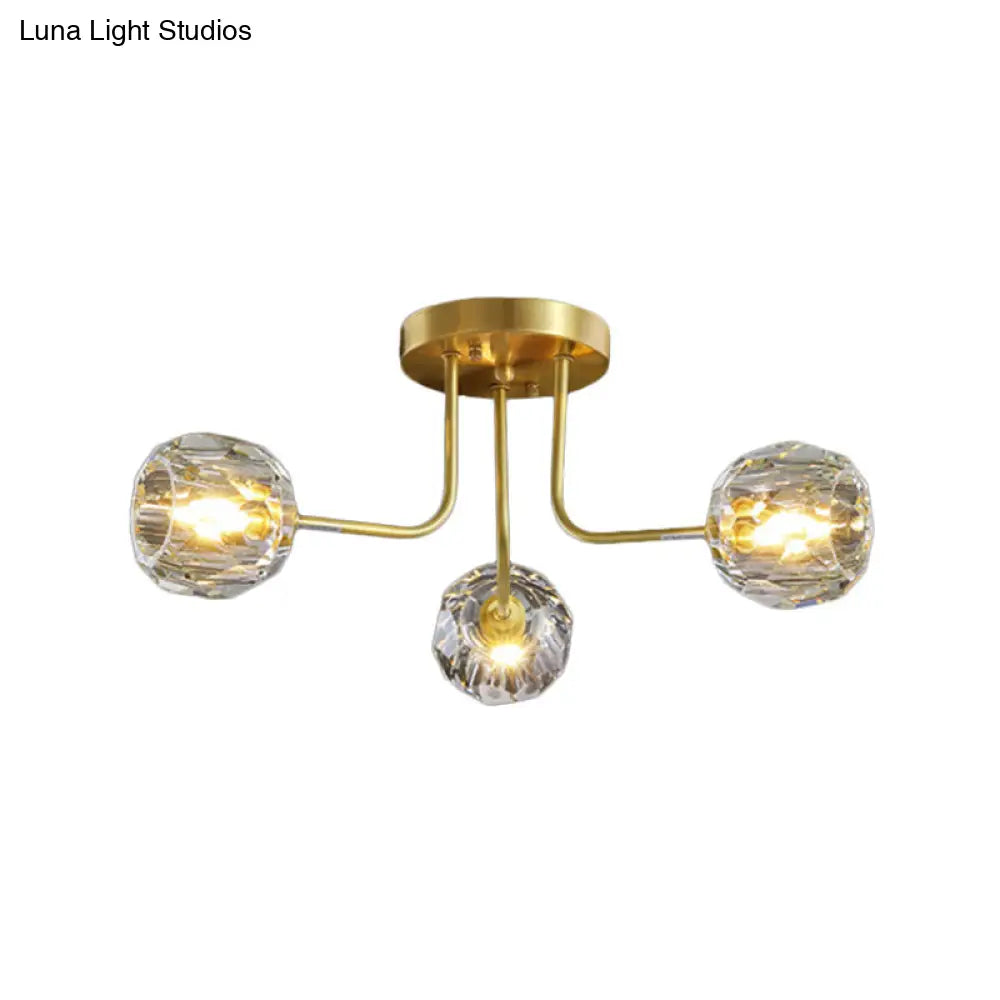 DecorBites™ DecorBites™ Modern Gold Crystal Semi Flush Light with Sputnik Design - 3/5-Light Ceiling Lighting