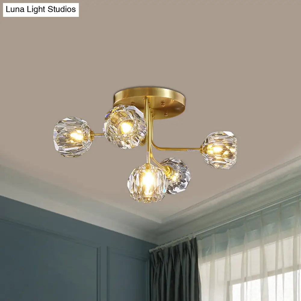 DecorBites™ DecorBites™ Modern Gold Crystal Semi Flush Light with Sputnik Design - 3/5-Light Ceiling Lighting