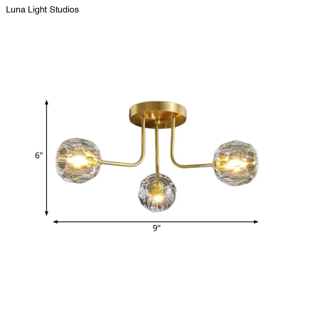 DecorBites™ DecorBites™ Modern Gold Crystal Semi Flush Light with Sputnik Design - 3/5-Light Ceiling Lighting