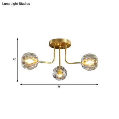 DecorBites™ DecorBites™ Modern Gold Crystal Semi Flush Light with Sputnik Design - 3/5-Light Ceiling Lighting