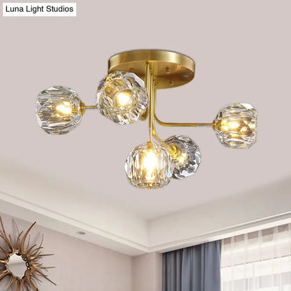 DecorBites™ DecorBites™ Modern Gold Crystal Semi Flush Light with Sputnik Design - 3/5-Light Ceiling Lighting