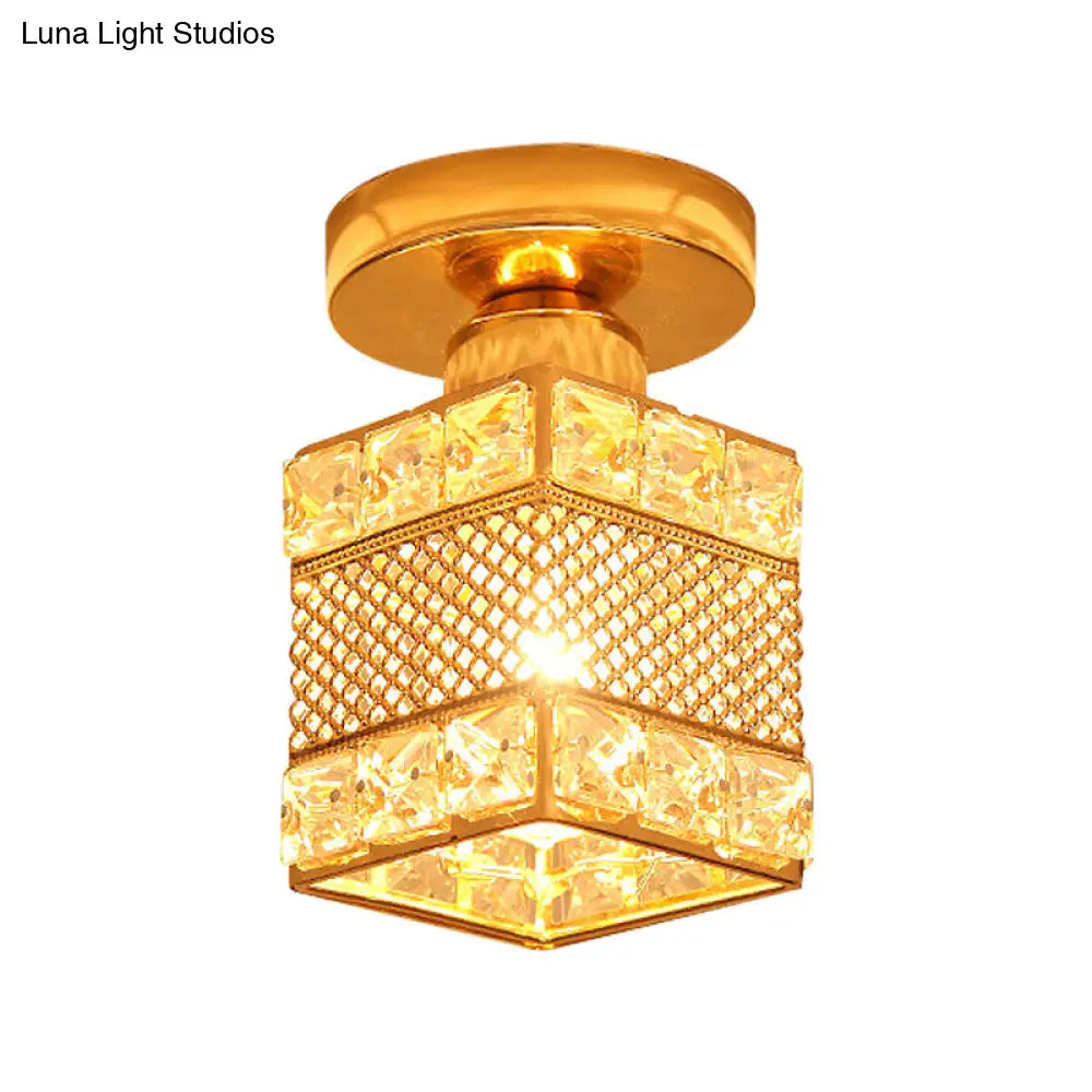 DecorBites™ DecorBites™ Modern Gold Crystal Shade Balcony Semi Mount Lighting - Globe/Square/Lantern Design, Close to Ceiling