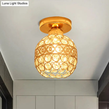 DecorBites™ DecorBites™ Modern Gold Crystal Shade Balcony Semi Mount Lighting - Globe/Square/Lantern Design, Close to Ceiling