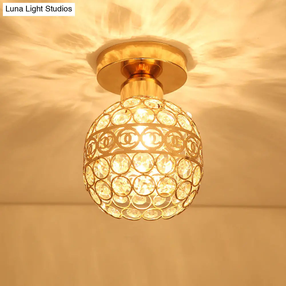 DecorBites™ DecorBites™ Modern Gold Crystal Shade Balcony Semi Mount Lighting - Globe/Square/Lantern Design, Close to Ceiling