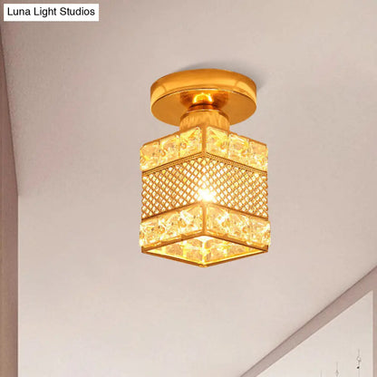 DecorBites™ DecorBites™ Modern Gold Crystal Shade Balcony Semi Mount Lighting - Globe/Square/Lantern Design, Close to Ceiling