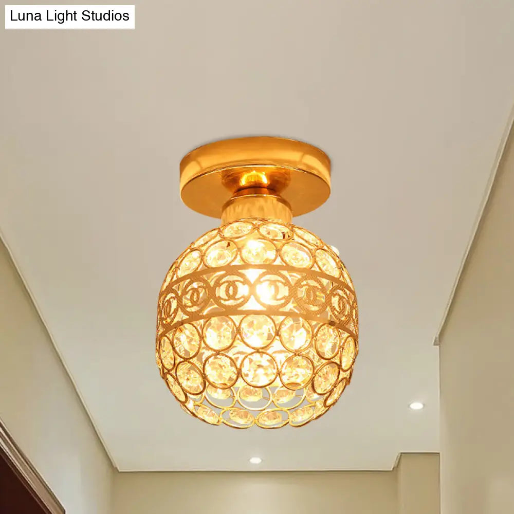 DecorBites™ DecorBites™ Modern Gold Crystal Shade Balcony Semi Mount Lighting - Globe/Square/Lantern Design, Close to Ceiling